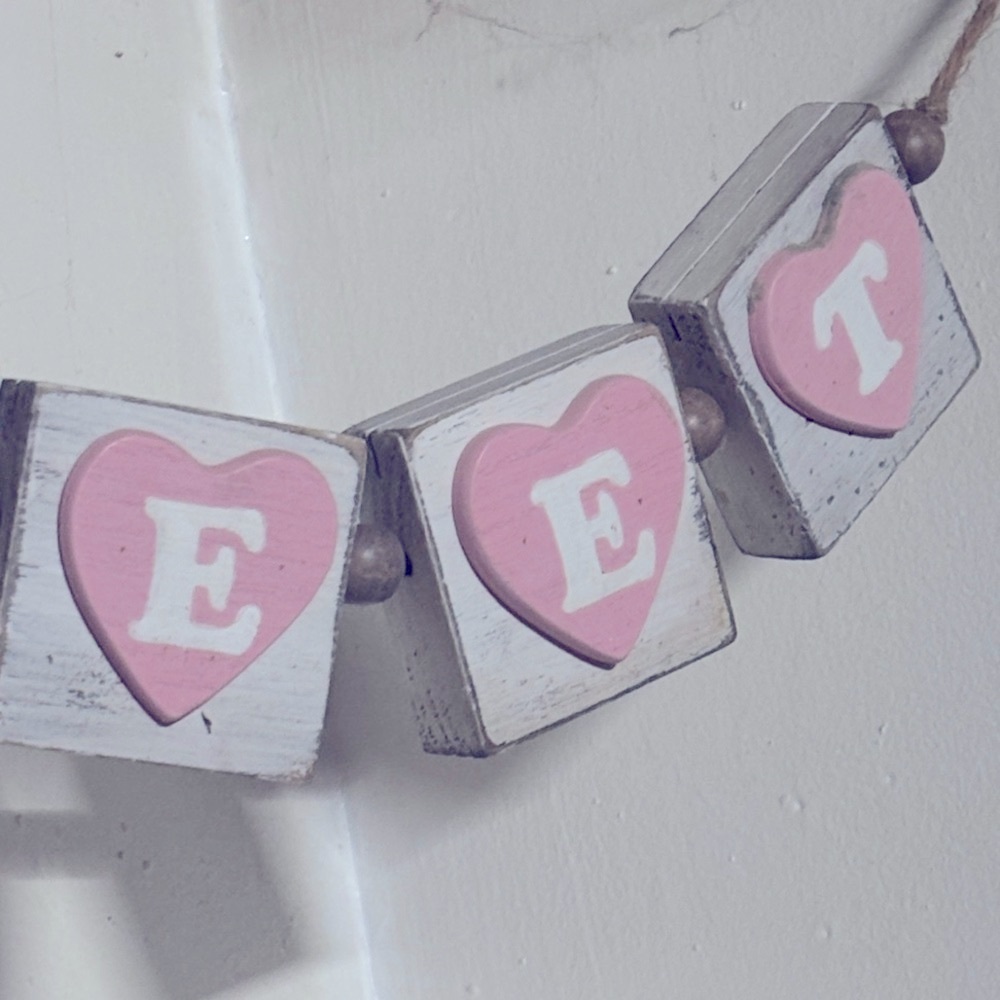 “Sweet Heart Block Garland for Valentines Day or Birthday Partys- Pink and White - Picture 3 of 6